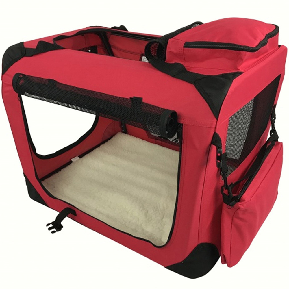 Folding Soft Crate Fabric Pet Carrier - Red - Small Image 2