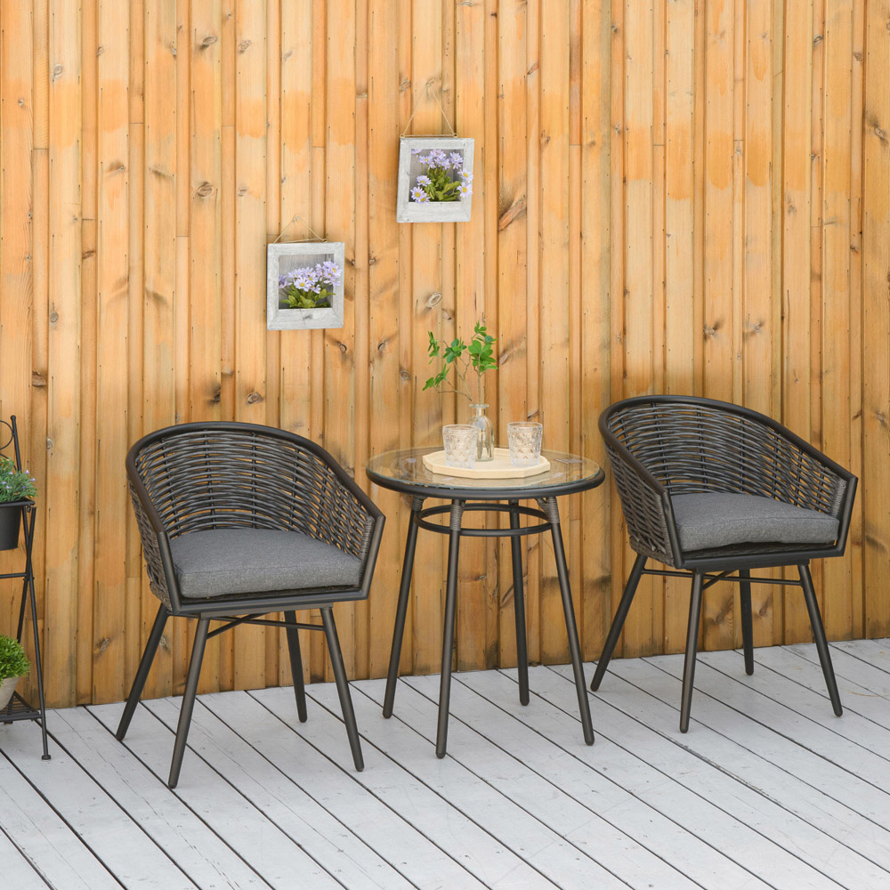 Outsunny 2 Seater Rattan Bistro Set Grey Image 7