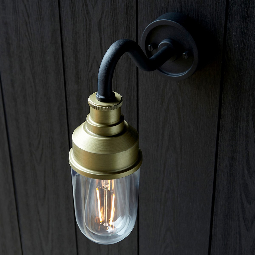 Merano Monza Matt Black Brushed Gold Clear Glass Outdoor Wall Lantern Image 6
