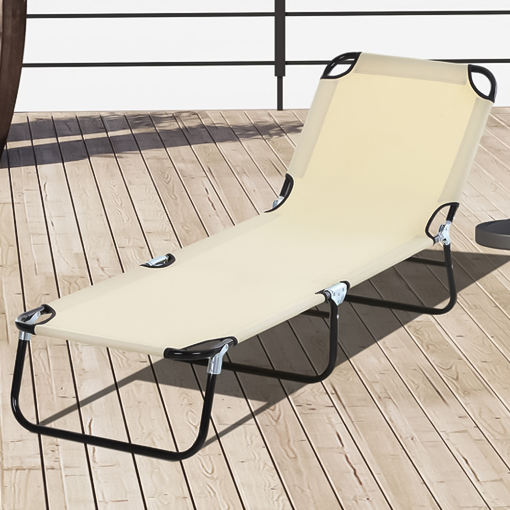 Outsunny Beige Foldable Sun Lounger Image 1
