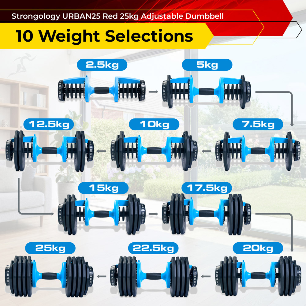 Strongology Urban25 Black and Blue Adjustable Smart Dumbbell 2.5 to 25kg 2 Pack Image 5