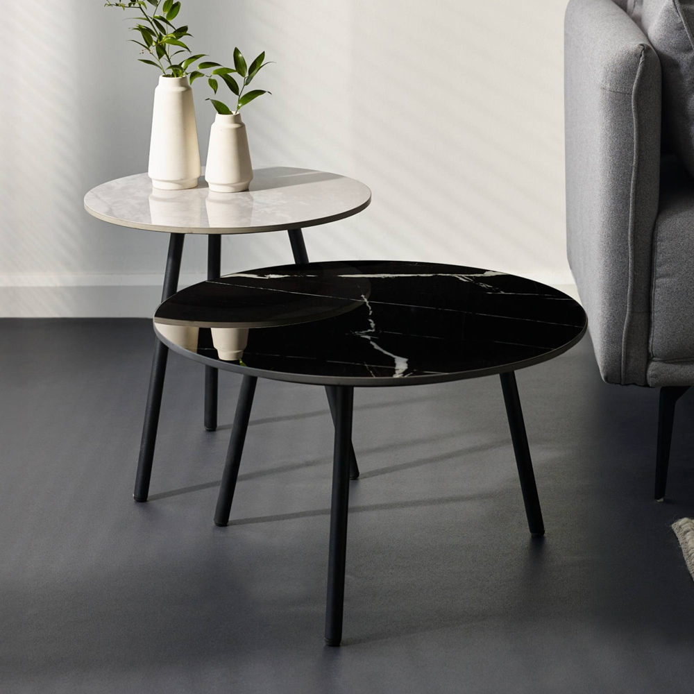 Julian Bowen Casper Grey and Black Marble Effect Sintered Stone Top Side Table Set of 2 Image 8