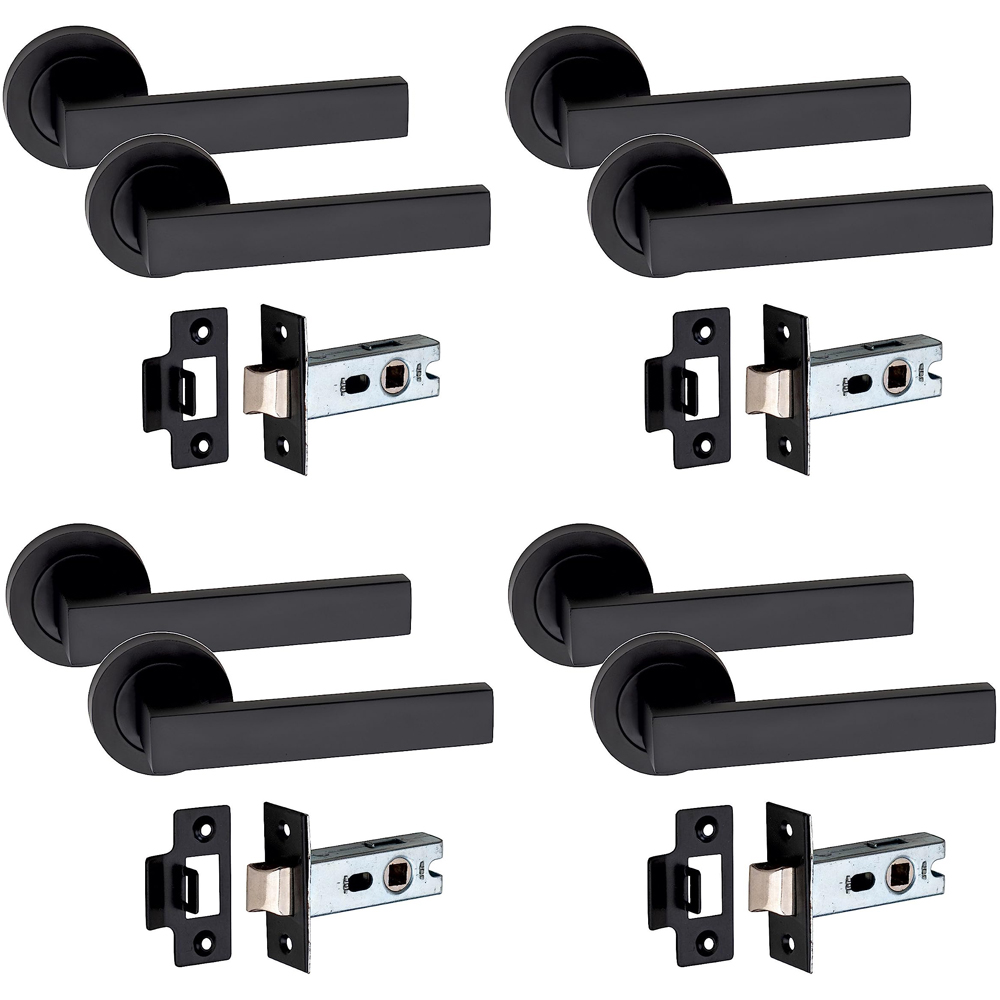 Golden Grace Delta Matt Black Door Handle Pair with Tubular Latch 52mm 4 Pack Image 1
