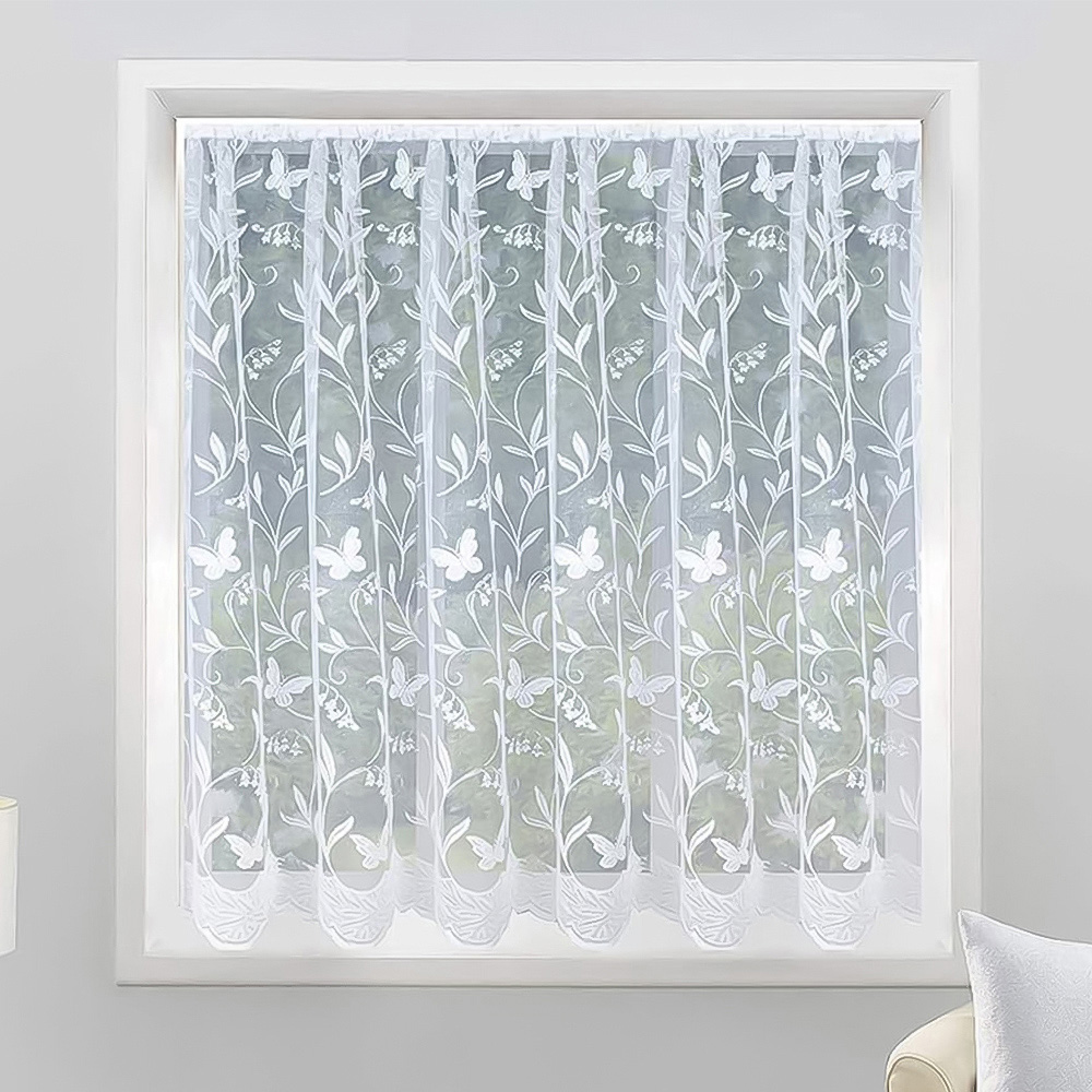 Tyrone Textiles Hawaii Trailing Leaf and Butterfly Pocket Header Net Curtain 500 x 91cm Image 1