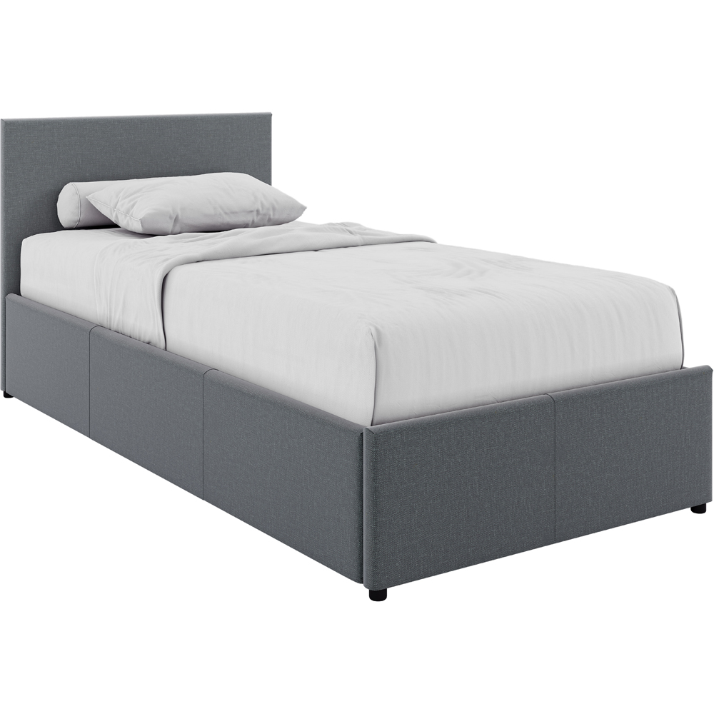 VIDA DESIGNS Veronica Single Light Grey Linen Ottoman Bed with Padded Headboard Image 2