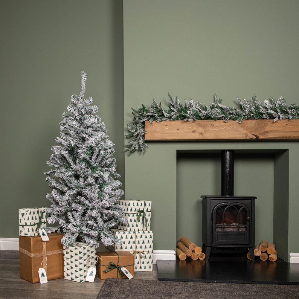 Samuel Alexander Snow Flocked Artificial Christmas Tree with Green Metal Stand 5ft Image 7