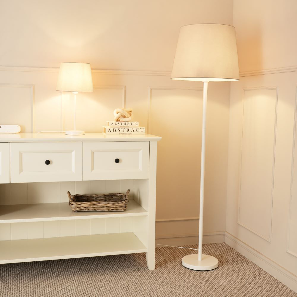 ValueLights Charlie Beige Tapered Shade White Single Stem LED Floor Lamp Image 4