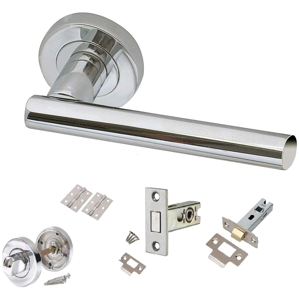 Golden Grace Polished Chrome T-Bar Bathroom Door Handles Set Image