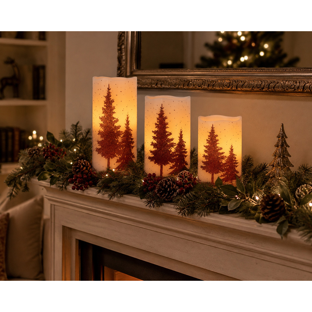 Avilo Woodland Design Flameless LED Wax Candle 3 Piece Image 2