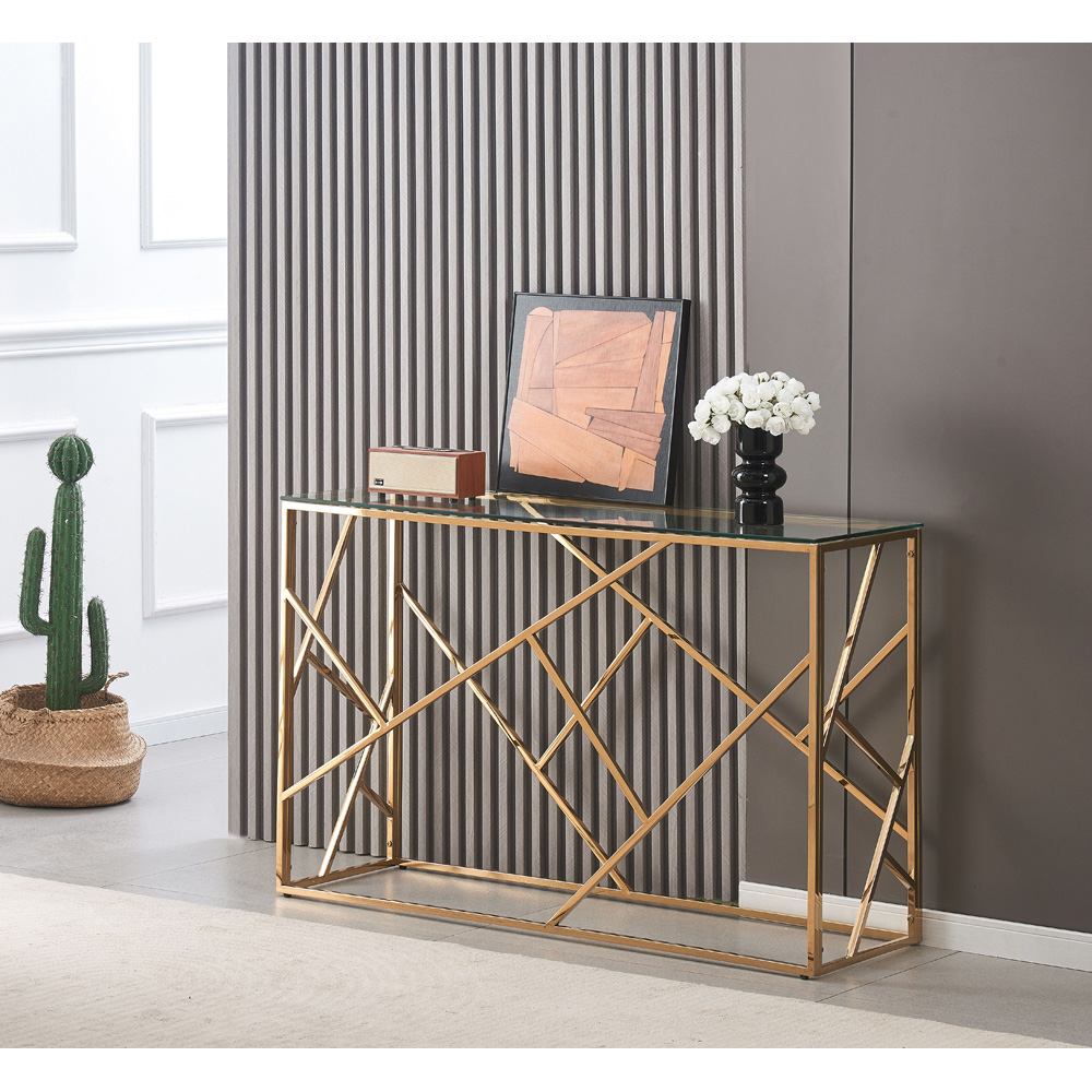 Comfy Living Gold Glass and Metal Rectangular Console Table Image 4