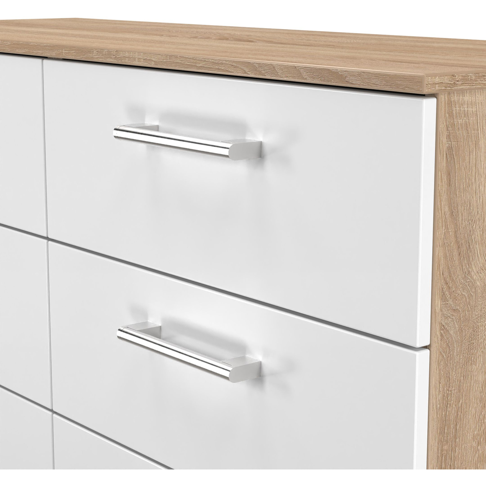 Crowndale Devon 6 Drawer Matt White and Bardolino Oak Wide Chest of Drawers Ready Assembled Image 5