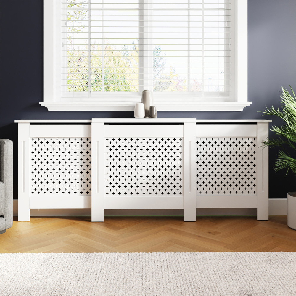GFW Heidi White Lattice Panel Design Adjustable Radiator Cover Image 5