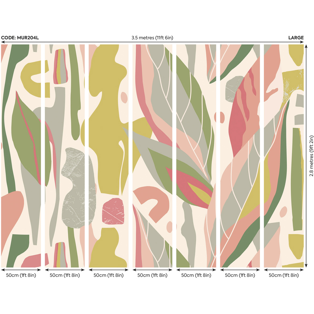 Origin Murals Abstract Leaf Shapes Pink Wall Mural Image 3