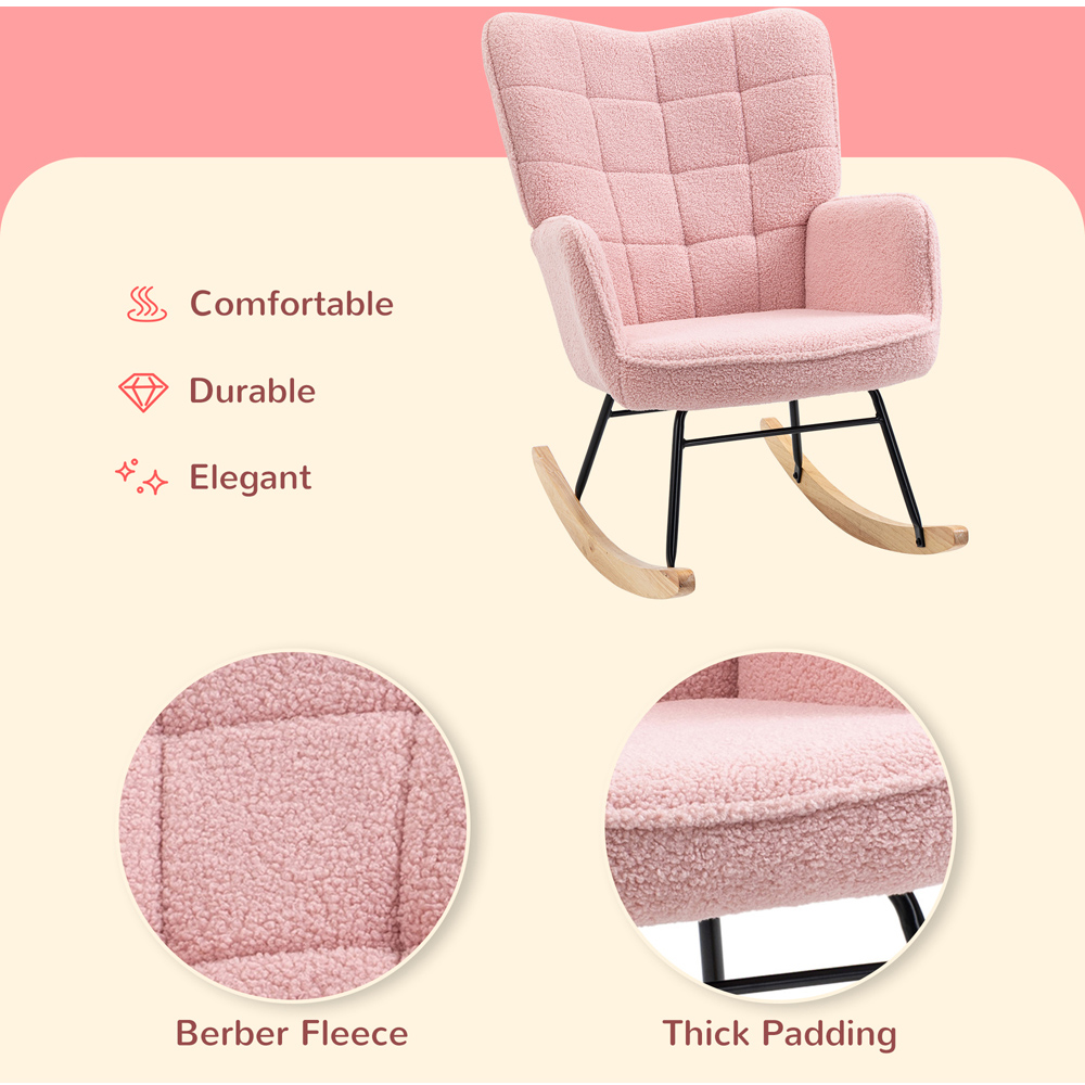 HOMCOM Pink Berber Fleece Wingback Rocking Chair Image 6