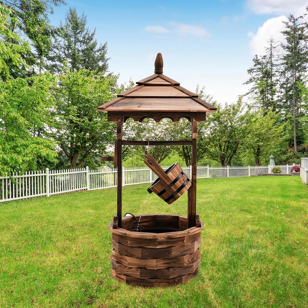 Costway Rustic Brown Wooden Electric Wishing Well Fountain Image 2