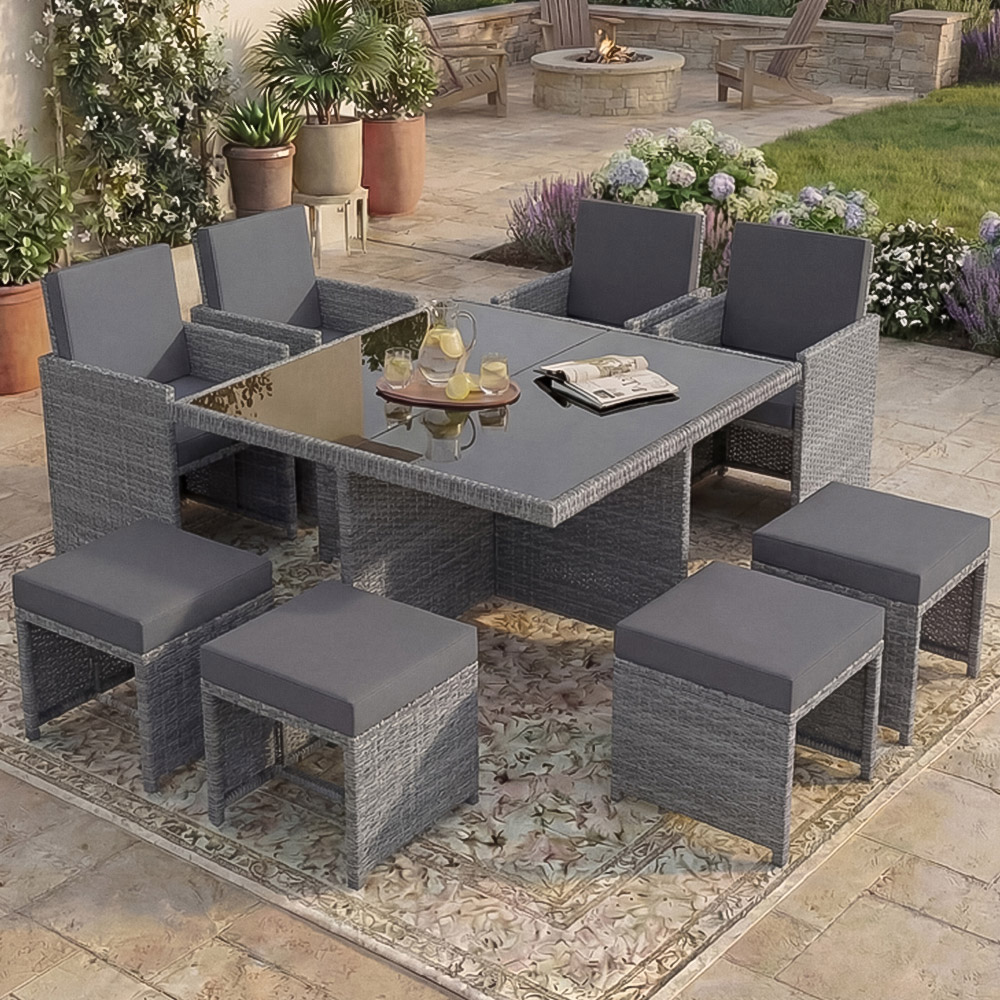 GARDEN VIDA Cuba Rattan Effect 8 Seater Garden Dining Set Grey Image 1