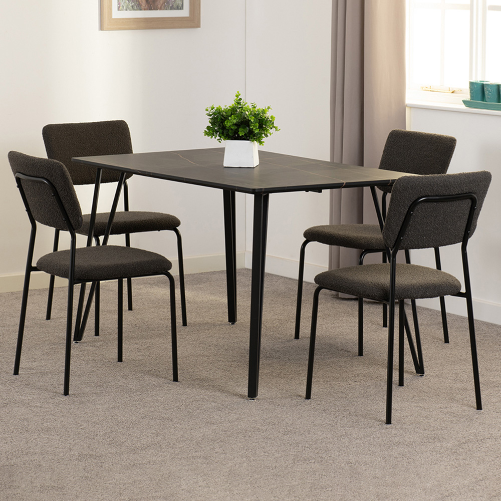 Seconique Marlow and Sheldon 4 Seater Dining Set Black Marble and Grey Boucle Fabric Image 1
