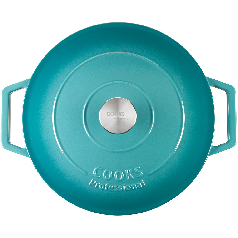 Cooks Professional 28cm Teal Cast Iron Casserole Dish with Lid Image 5