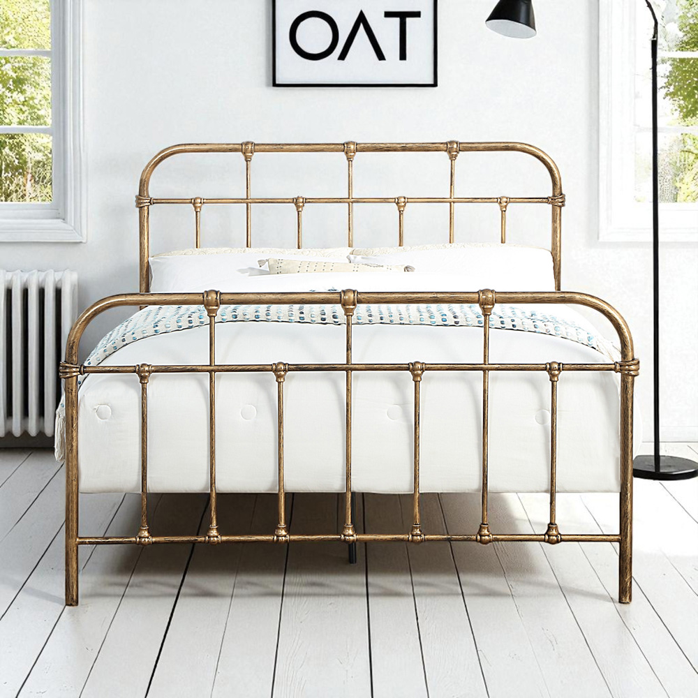 OAT Home Camden Double Antique Brass Effect Metal Bed Image 8