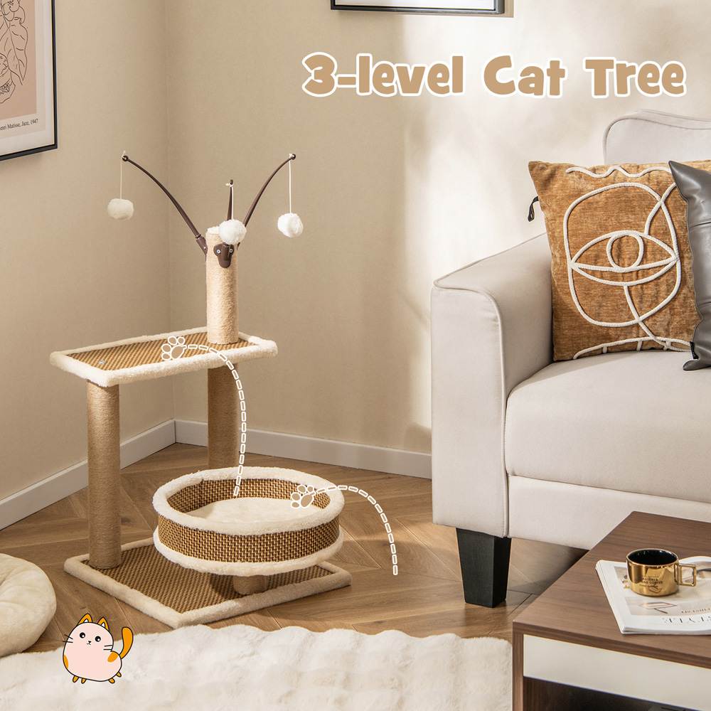 Costway Modern Cat Tower with Rattan Mat 80cm Image 5