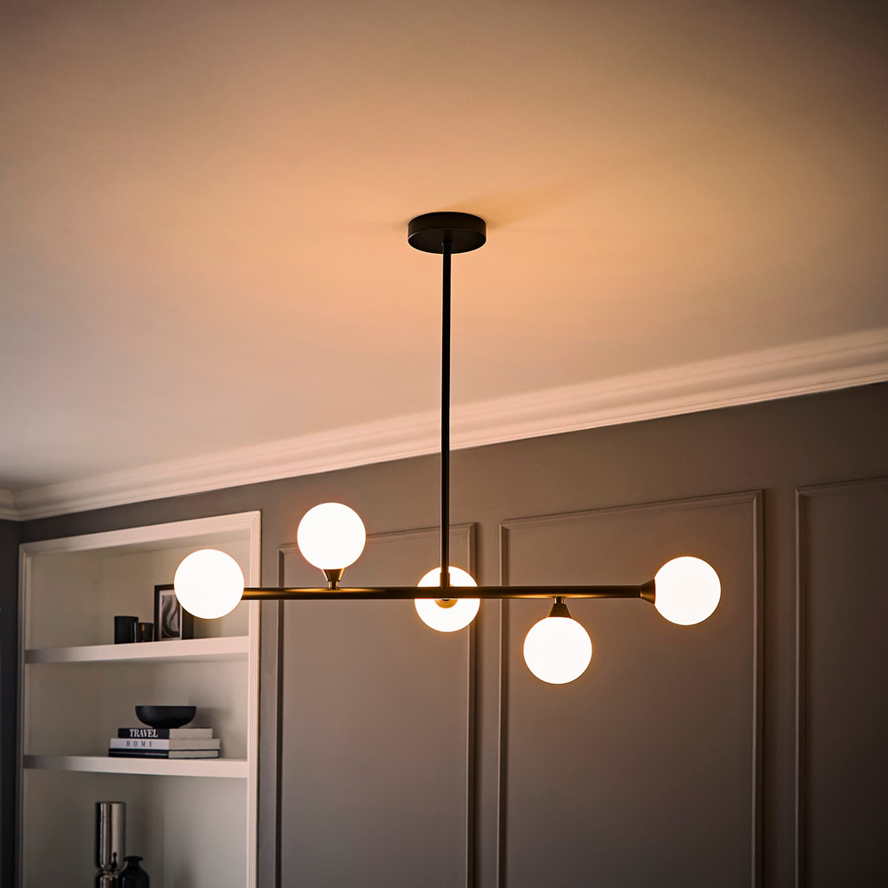 ValueLights Fallon Frosted Glass Globe Shade Black Ceiling Light Bar with Bulb Image 2