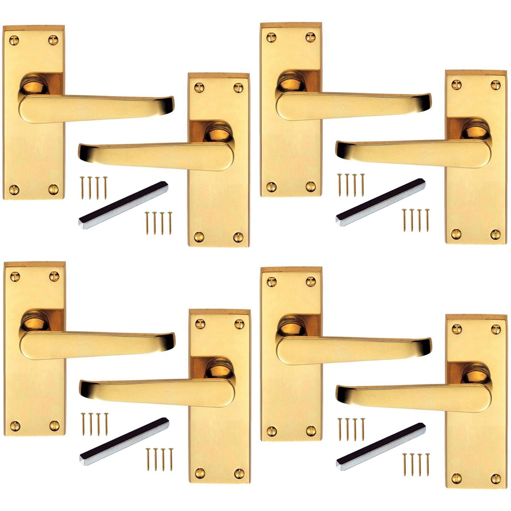 Golden Grace Polished Brass Victorian Straight Latch Door Handle Set 4 Pack Image 1