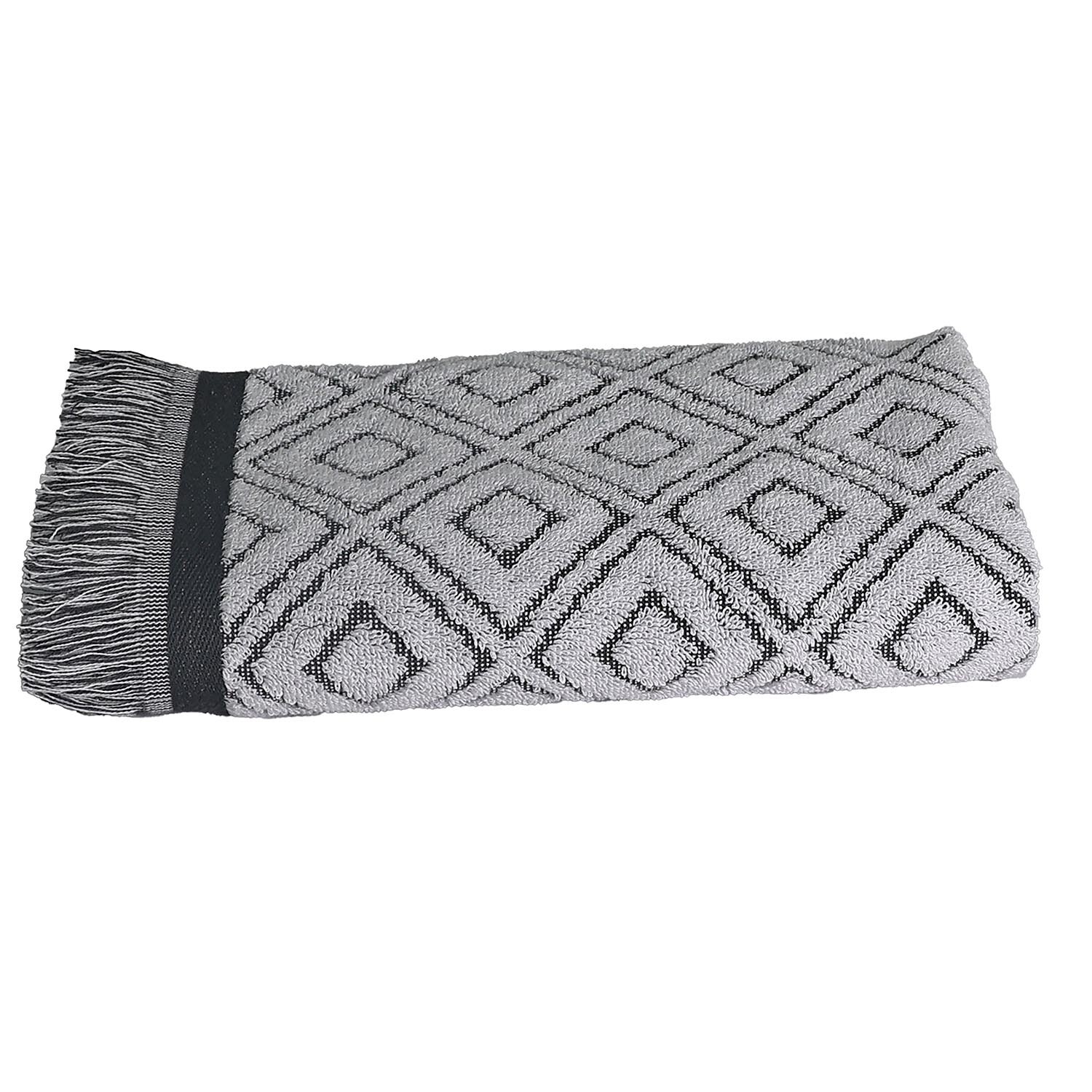 Diamond Fringe Hand Towel - Grey Image 1