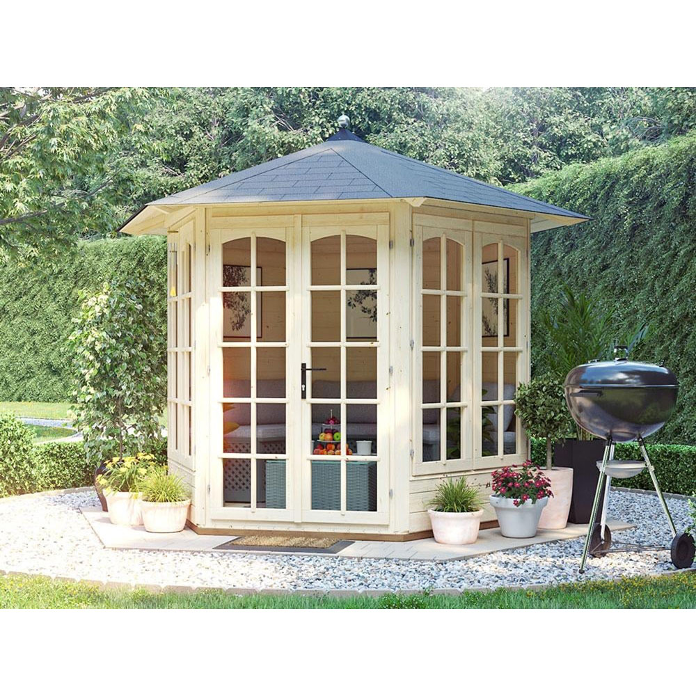 Dunster House Vantage 250 8 x 7ft Brown Wooden Hexagonal Summerhouse Image 3