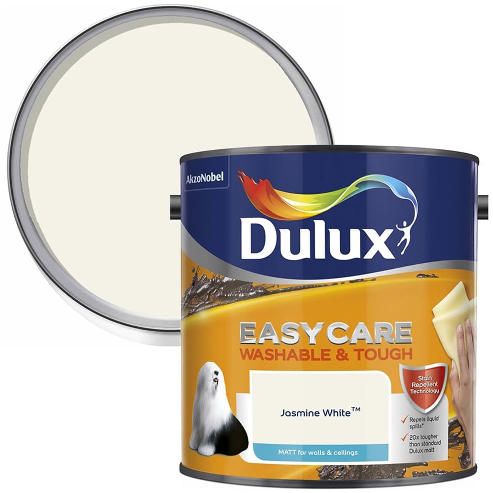 Dulux Easycare Washable & Tough Walls & Ceilings Jasmine White Matt Emulsion Paint 2.5L Image 1