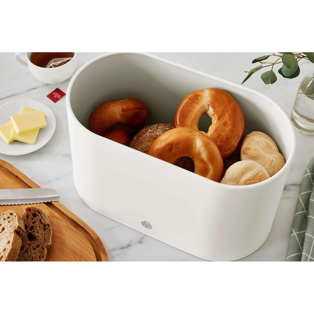 Swan Cotton White Bread Bin with Wooden Lid Image 4