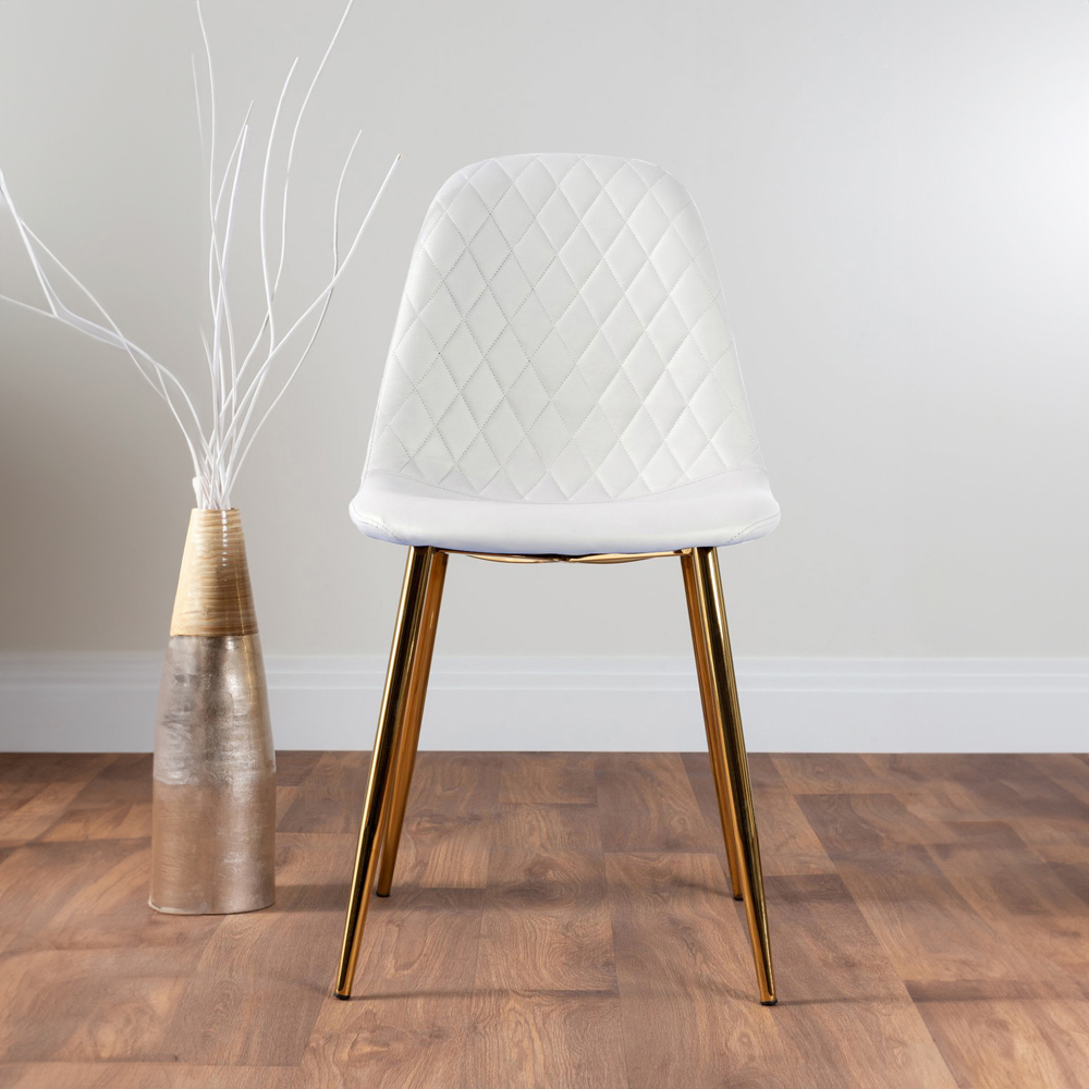 Furniturebox Arona Solara 6 Seater Round Dining Set White and Gold Image 3