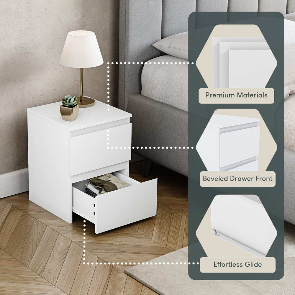 VIDA DESIGNS Denver 2 Drawer White Bedside Table Image 6