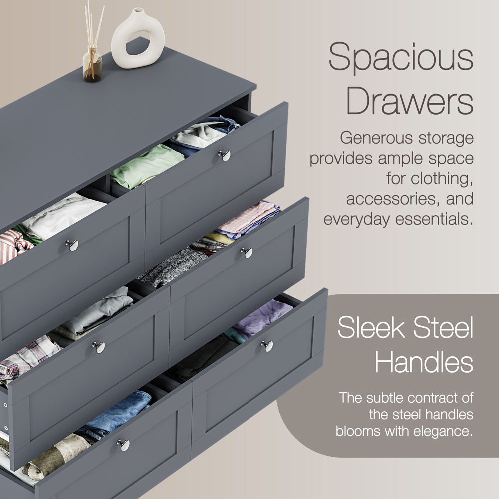 VIDA DESIGNS Altino 6 Drawer Grey Shaker-Style Chest of Drawers Image 5