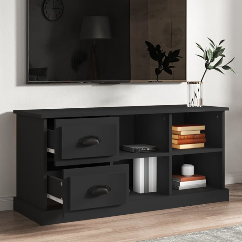 vidaXL 2 Drawer 4 Shelf Black TV Cabinet Image 1