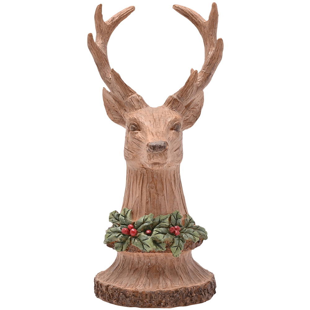The Seasonal Gift Co. Carved Reindeer Bust Wood Effect Christmas Decoration Image 1