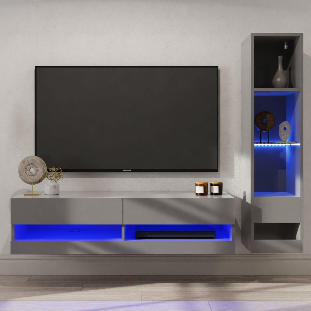 GFW Galicia 6 Shelf Grey Compact Wall Mounted LED Media Set Image 1