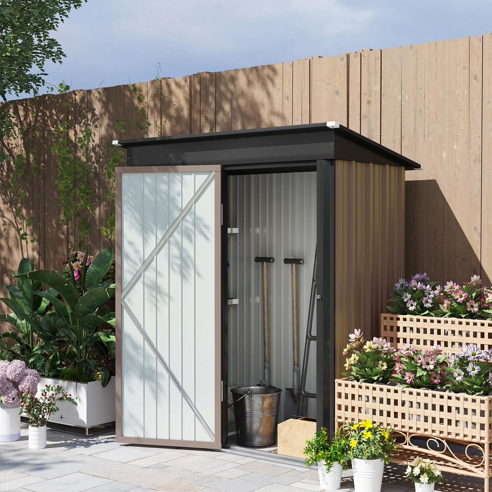 Outsunny 5 x 3ft Single Door Brown Steel Small Lean To Bike Shed Image 2