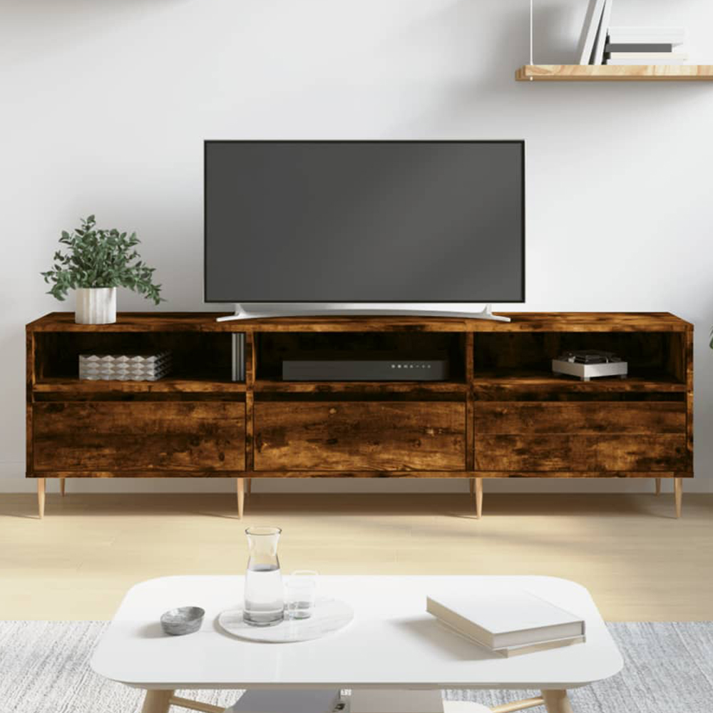 vidaXL 3 Door 3 Shelf Smoked Oak TV Cabinet Image 1