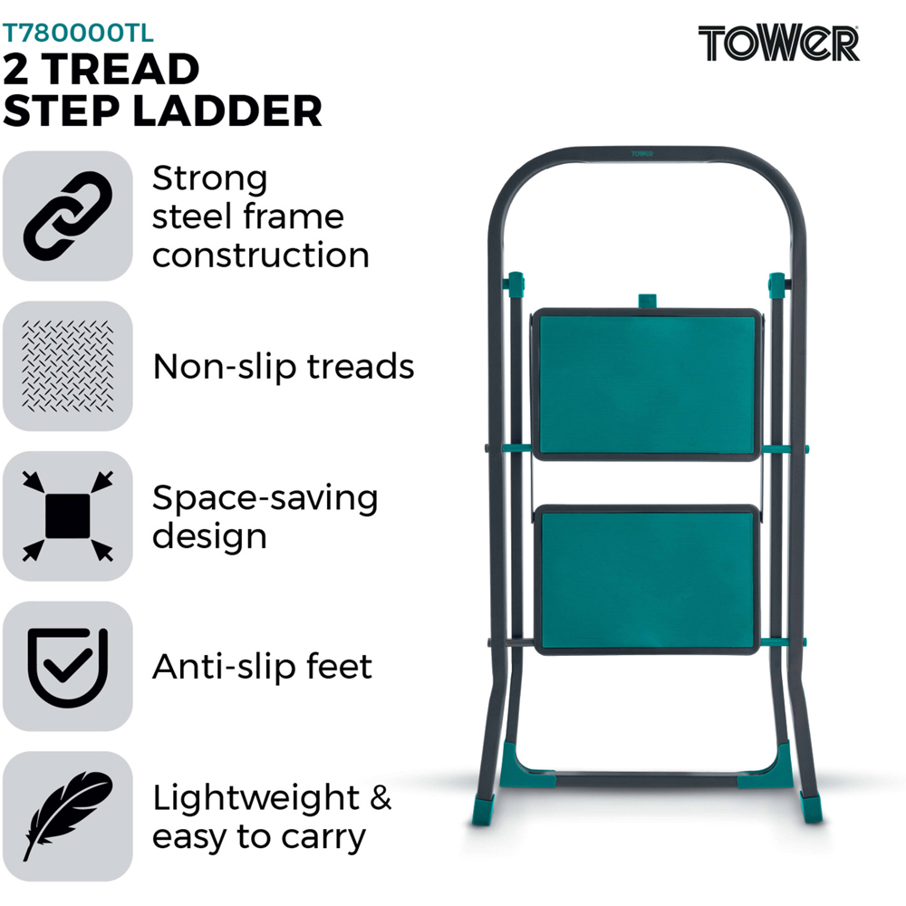 Tower 2-Tread Teal Step Ladder Image 2