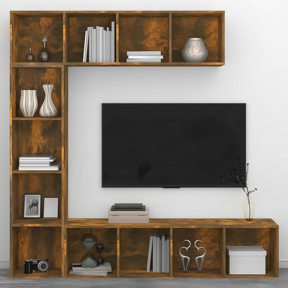 vidaXL 12 Shelf Smoked Oak Bookcase Image 1