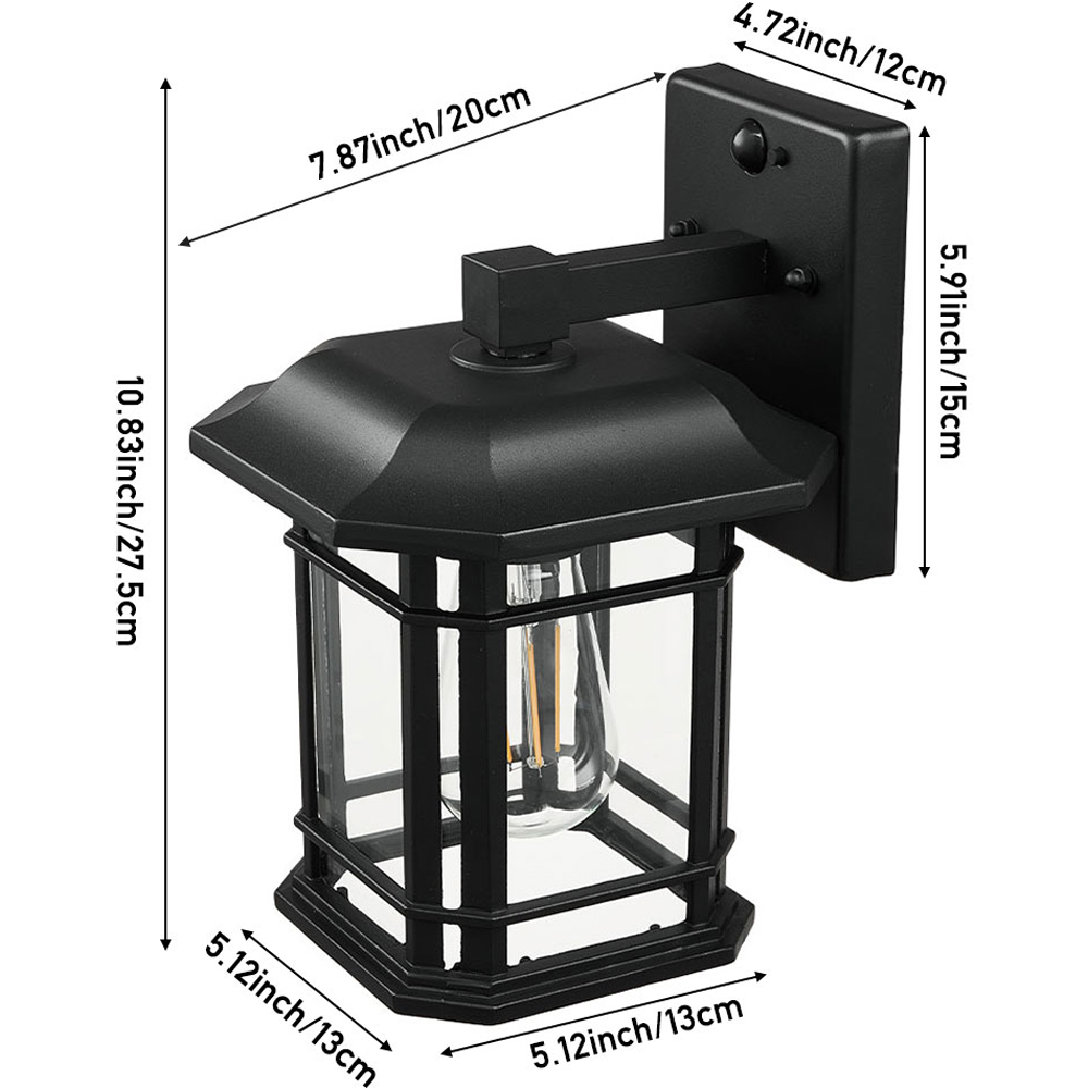Living and Home Black Aluminium Waterproof Motion Sensor Outdoor Wall Light with Glass Shade Image 6