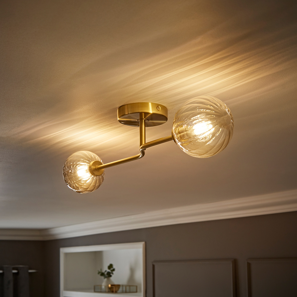 ValueLights Chessy Ribbed Glass Globe Gold Bar LED Ceiling Light Image 2