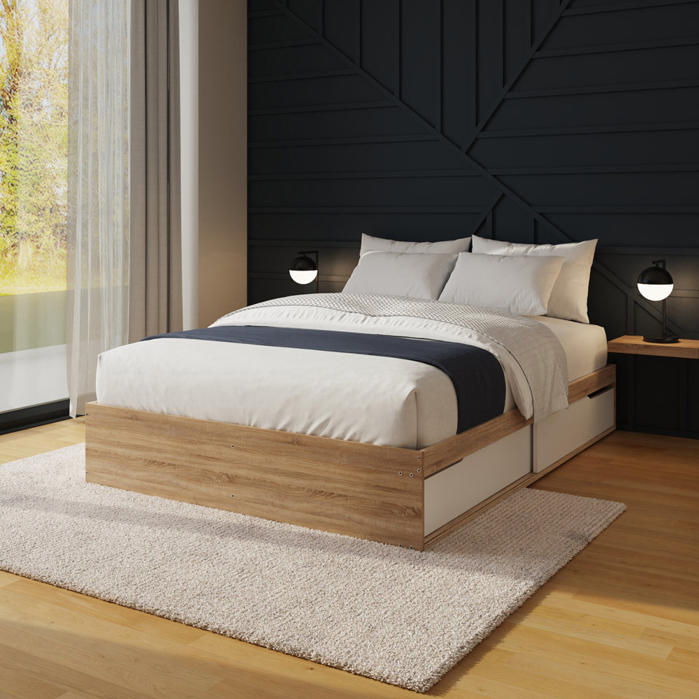 GFW Kai Small Double Oak and White 2 Drawer Platform Storage Bed with Memory Pocket Spring Mattress Image 9