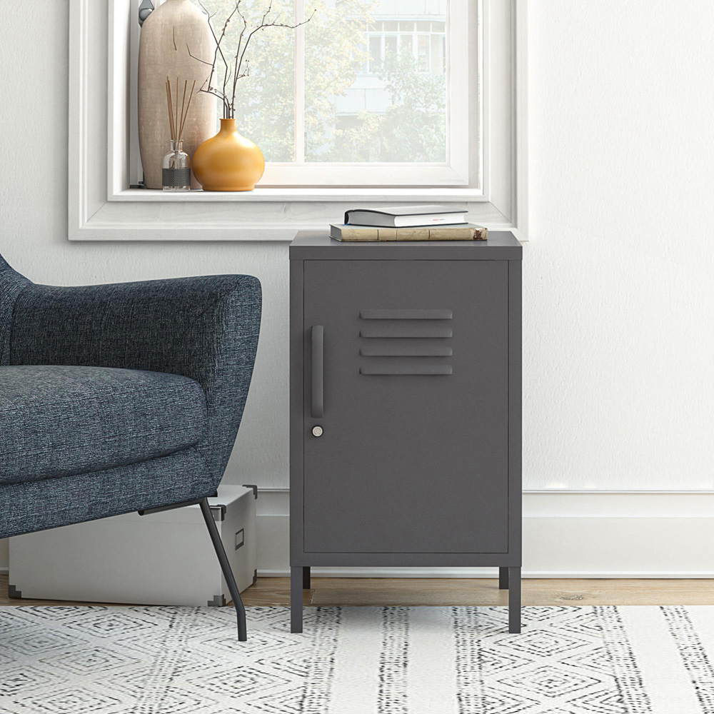 Dorel Bradford Single Door Grey Metal Locker End Table Image 5