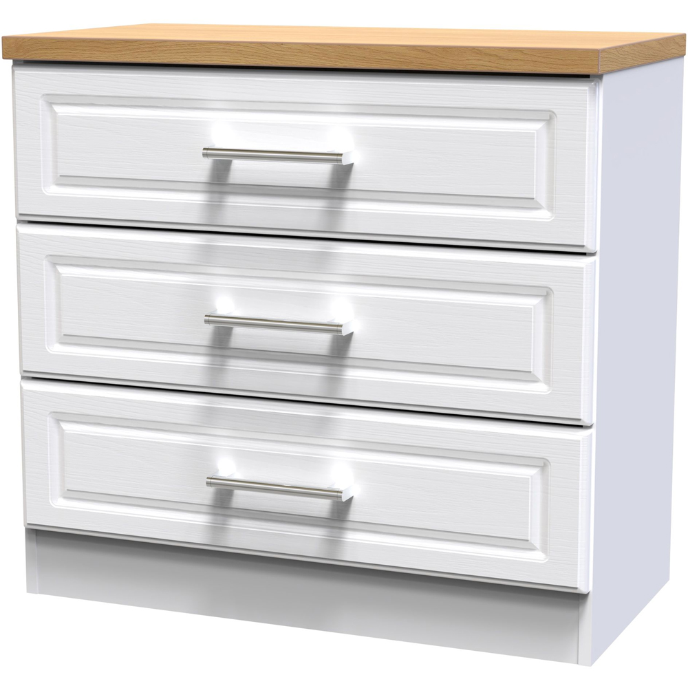 Crowndale Kent 3 Drawer White Ash and Modern Oak Chest of Drawers Ready Assembled Image 4
