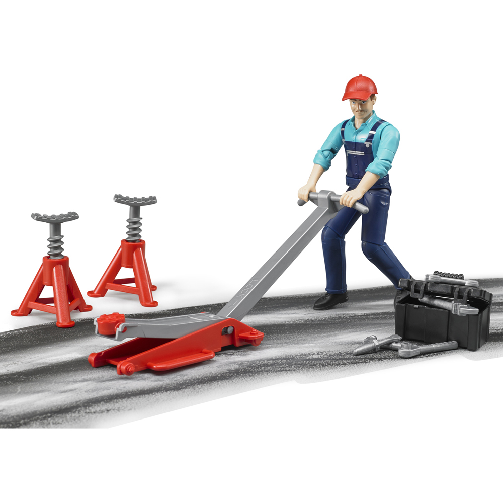 Bruder Bworld Light Skin Mechanic Figure with Garage Equipment Image 4