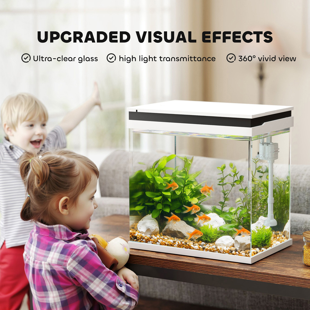 PawHut White LED Fish Tank with Filter System and Water Pump 26L Image 7