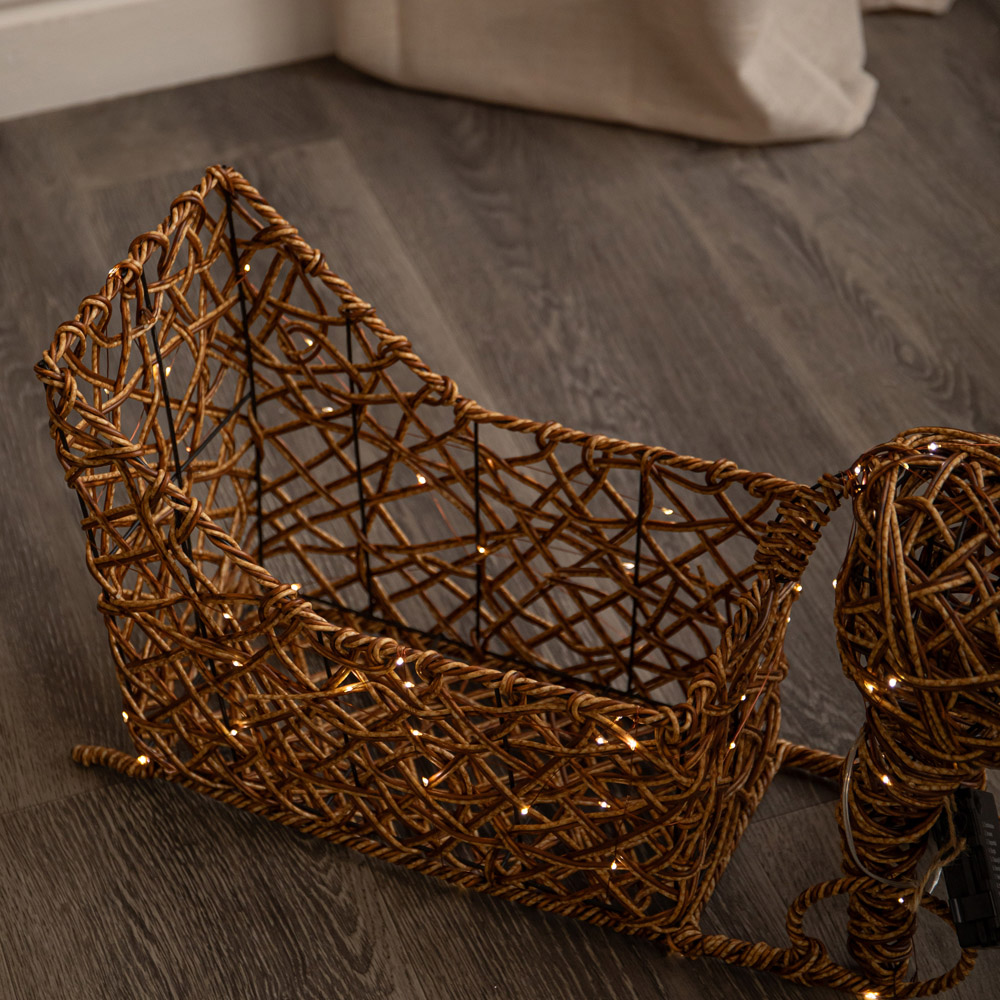 Samuel Alexander 120 Warm White LED Light-Up Rattan Reindeer and Sleigh Christmas Decoration 82cm Image 6