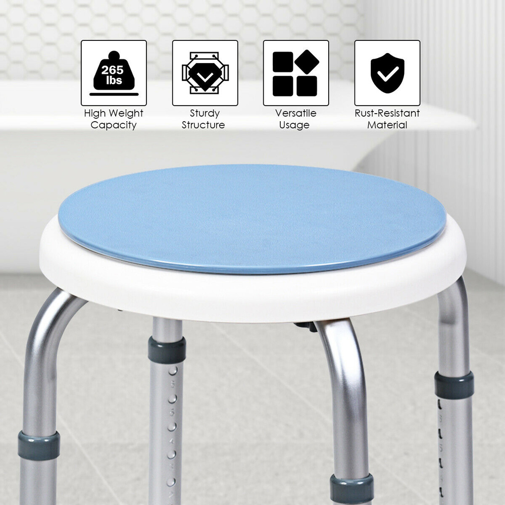 Costway Blue Height Adjustable Bathtub Shower Chair with 360° Rotating Seat Image 5