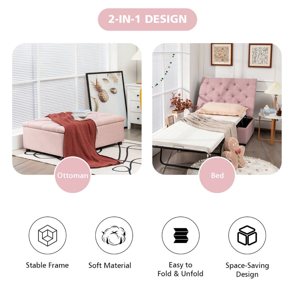 Costway Single Sleeper Pink Convertible Sofa Bed with Mattress Image 4